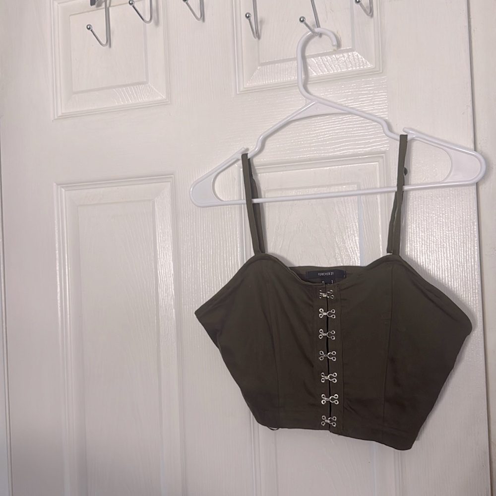 Forever 21 army free crop top corset clip ons in the front